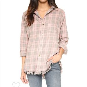 Current Elliot Plaid Button Down Fray Hem Sz: 1